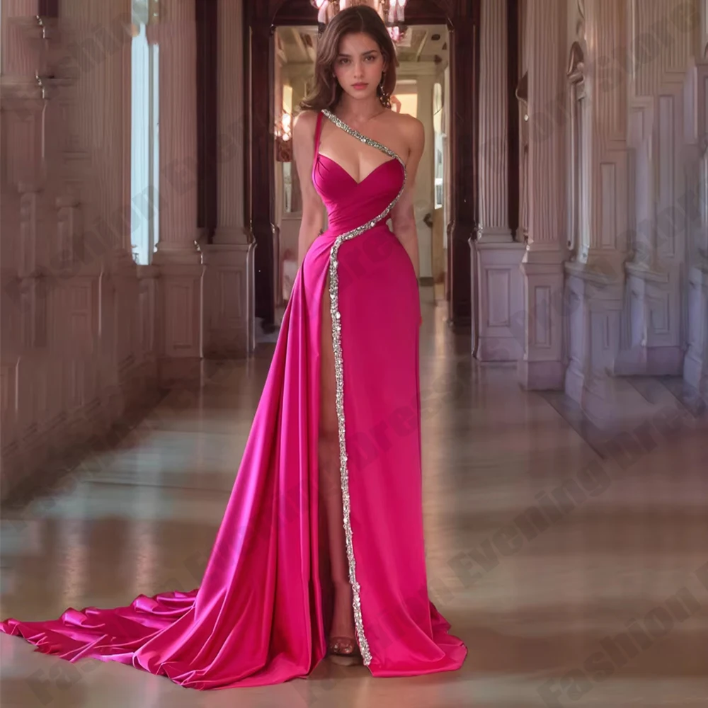 Vestidos de Noite Elegantes, V - Elegant Satin Evening Gown Split avaliação e preço
