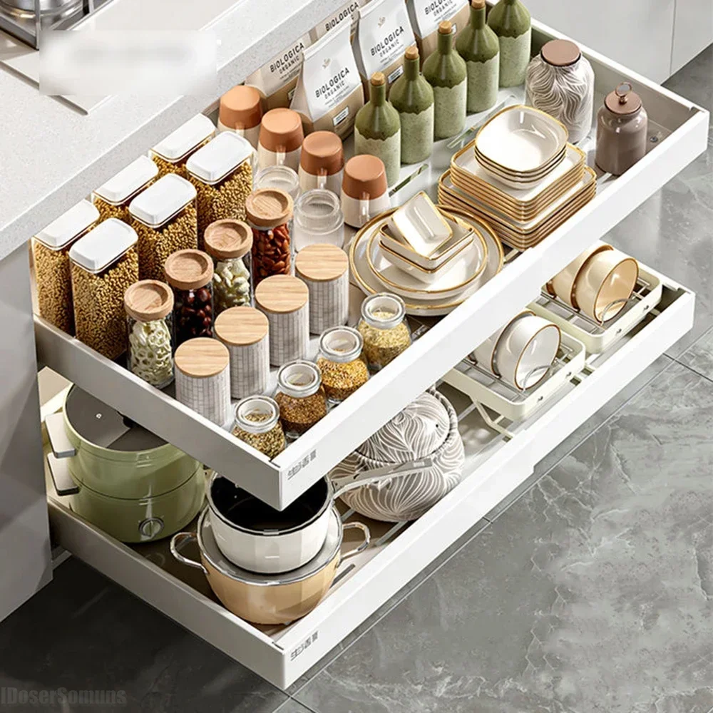 Tableware Storage Type Storage Rack Modern Simple Cabinet Pull Basket Spice Rack Retractable Kitchen Under Sink Cabinet Drawer