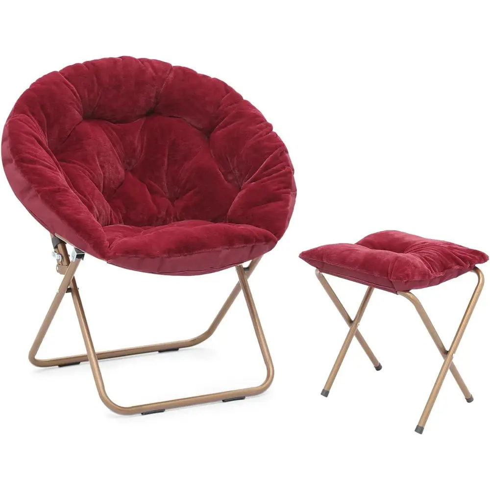 Oversized Cozy Reading Chair with Ottoman Set for Adults - Comfortable, Metal Leg, Ideal for Living Room, Bedroom, Dorms - Red
