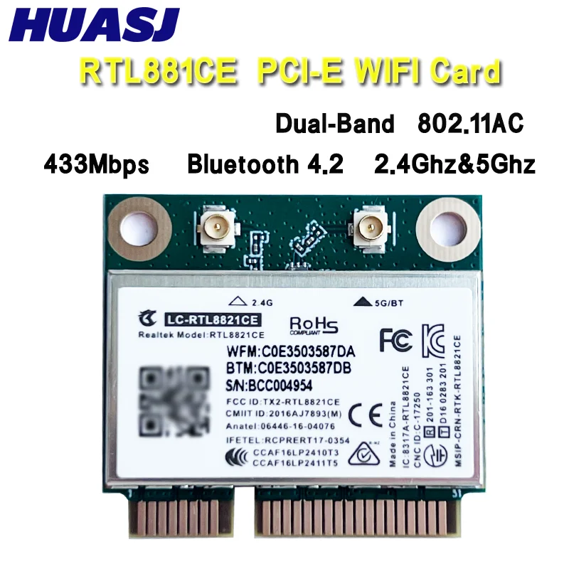 

RTL8821CE 802.11AC для Bluetooth 4,2 433 Мбит/с 2,4 ГГц/5 ГГц двухдиапазонная мини-карта PCIe Wi-Fi RTL8821 поддержка ноутбука/ПК