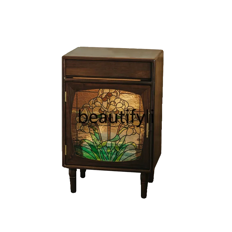 

ss D Daffodil chest retro black walnut solid wood bedside table bedroom drawer cabinet side cabinet