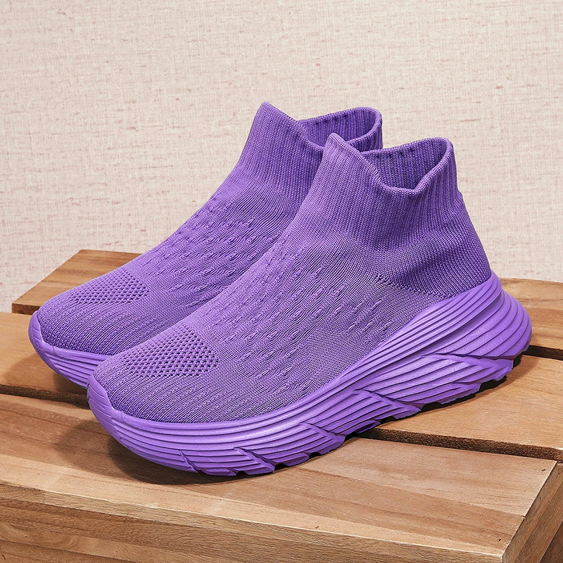

Purple Sneakers Men Socks Shoes Big Size 35-46 Knit Breathable Women Sports Shoes Light Platform Casual Sneakers Man Trainers
