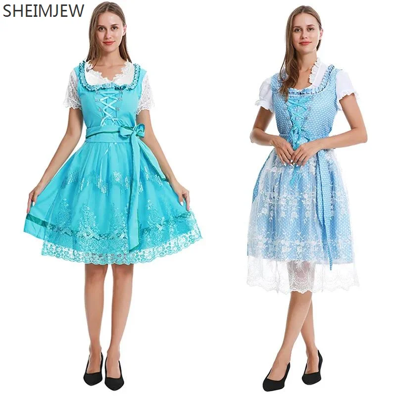 

German Oktoberfest Beer Maid Dirndl Fancy Short Sleeve Printed Costumes Bavarian Traditional Tavern Wench Waitress Cosplay Dress