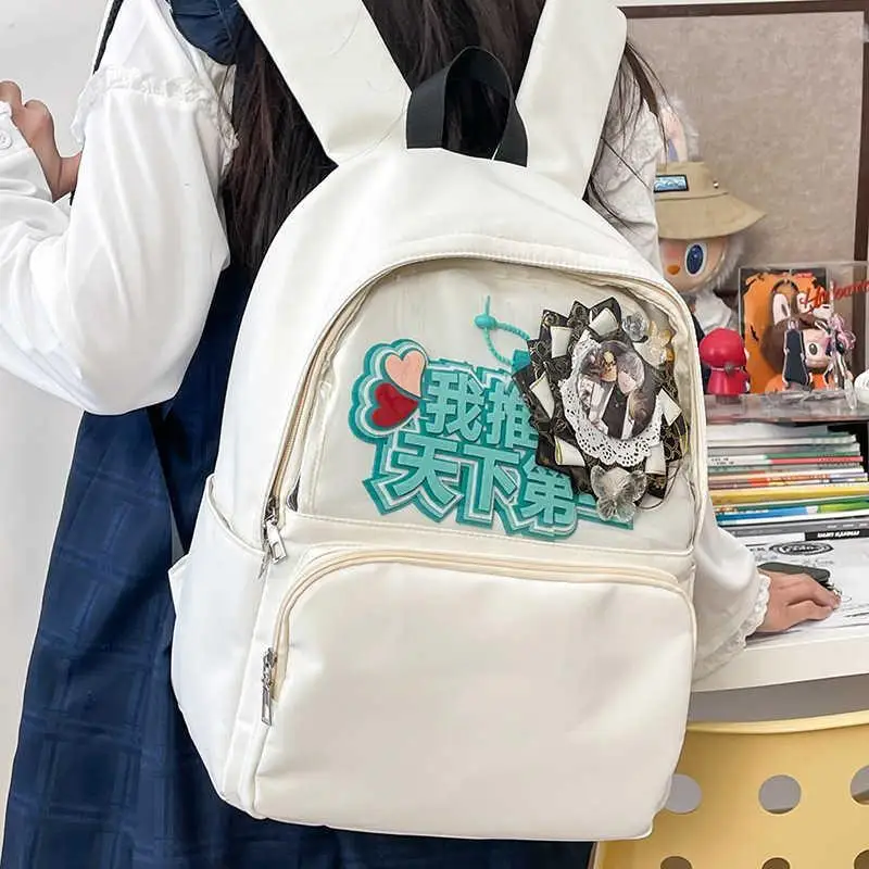 

HAEX Casual Women Backpacks 2025 JK Uniform DIY Anime Badge Mochilas Para Mujer Clear Window Students Daily Commute Bag Female