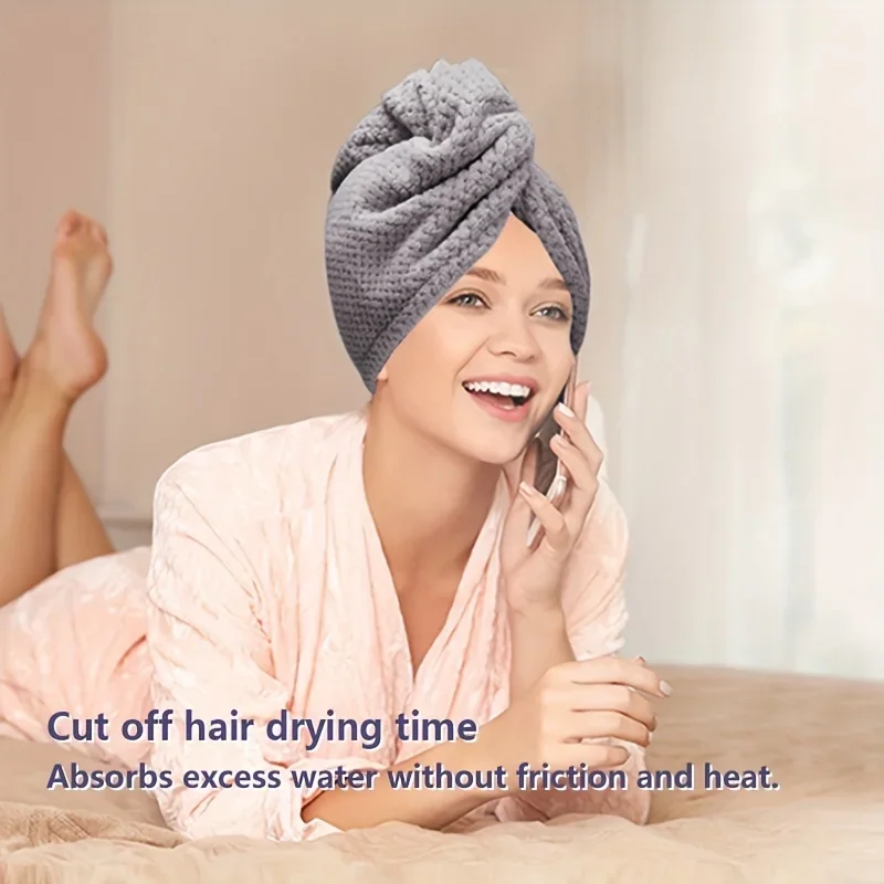 Toallas de baño diarias para el hogar, gorros para secar el cabello, tamaño 9.8 pulgadas x 25.5 pulgadas, toalla absorbente ajustable para el cabello para mujeres