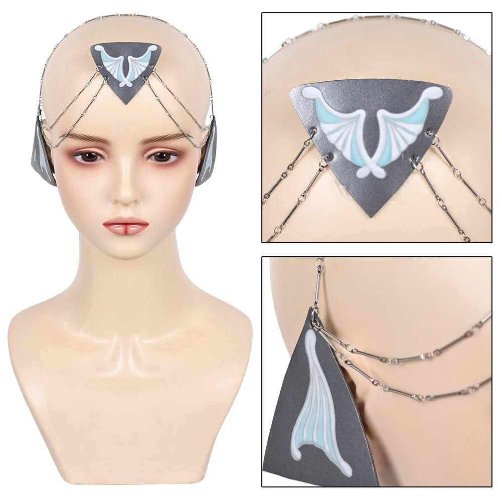 

Movie Space Battle Padme Cosplay Amidala Roleplay Costume Accessories Leather Headwear Blue Printed Halloween Carnival Party