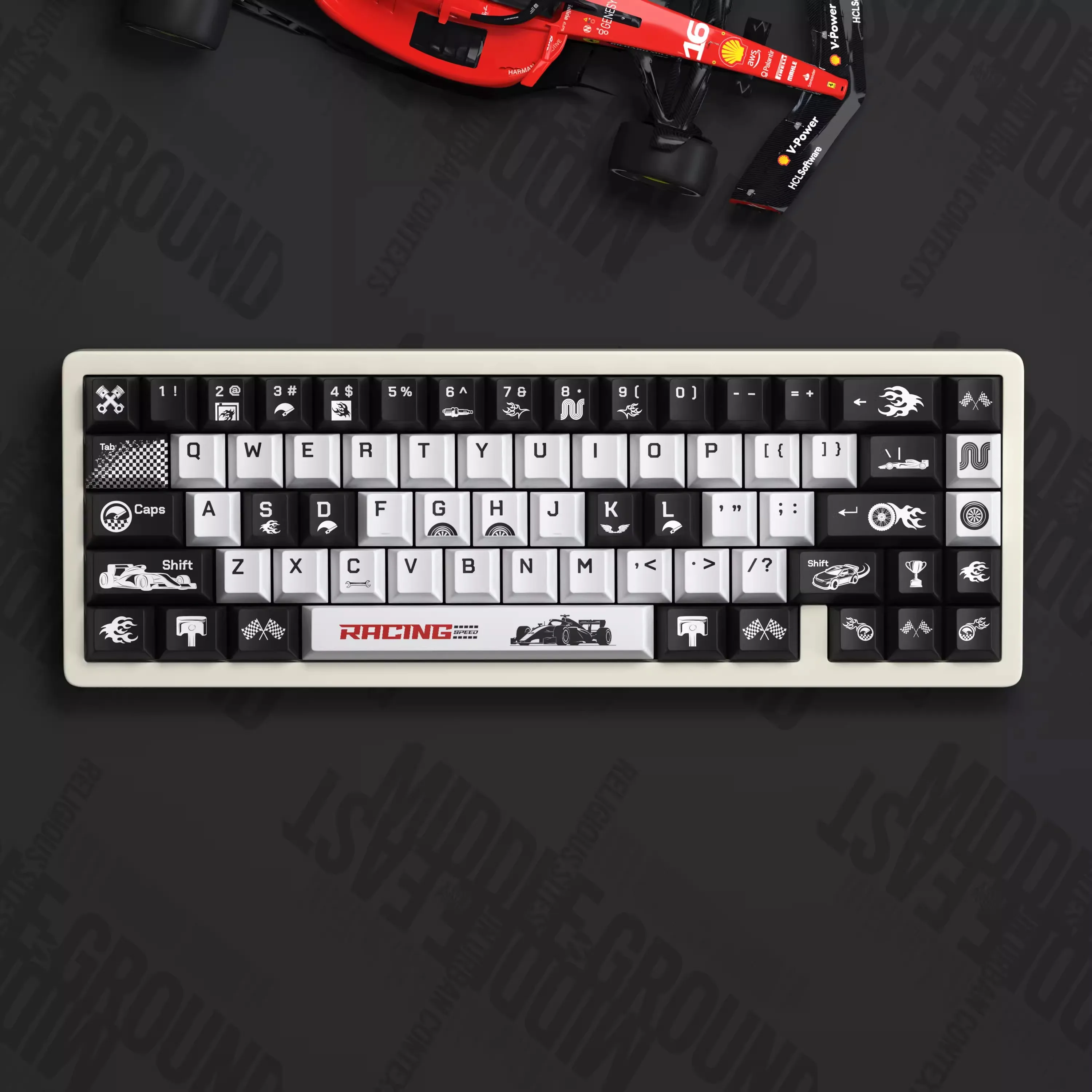 

1 Set Speed Racer Racing Keycaps PBT 5 Sides Dye Sublimation Key Caps Cherry Profile Black White Keycap For 61 64 68 75 84 87 96