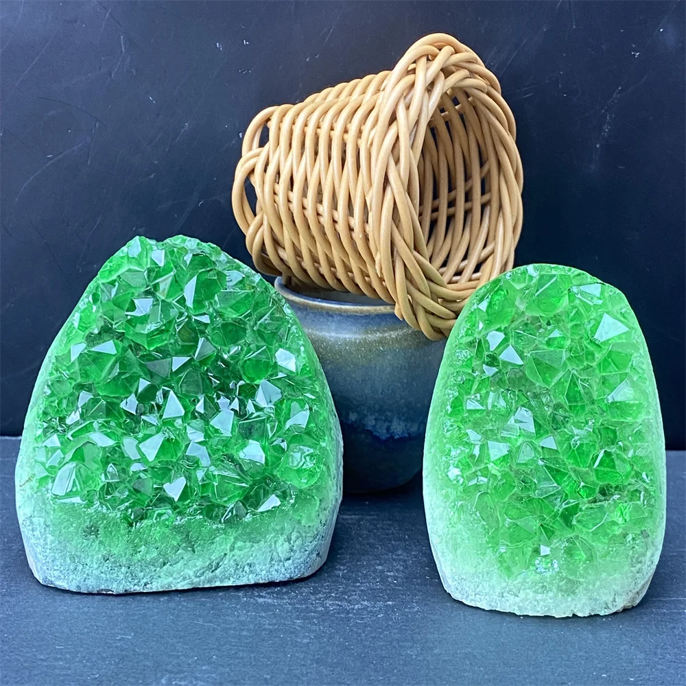 Natural Rare Brazilian Green Crystal Geode Minerals Raw Stone Crystal Cluster Aura Healing Wealth Home Decor