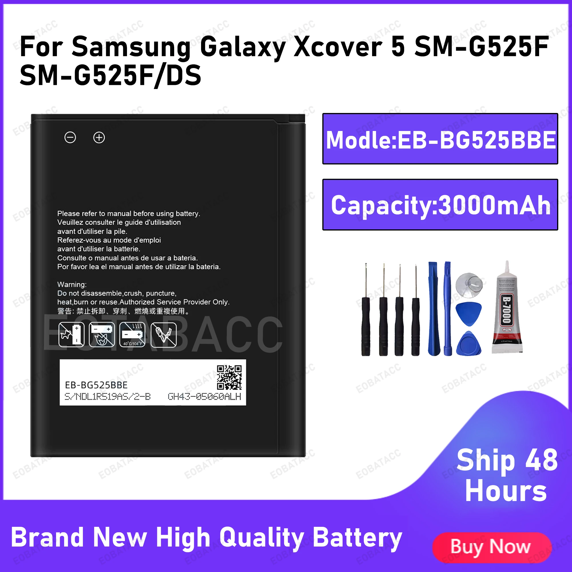 

2025 Years EOBATACC 100% New Battery EB-BG525BBE For Samsung Galaxy Xcover 5 G525F G525S Batteries + Free Tools