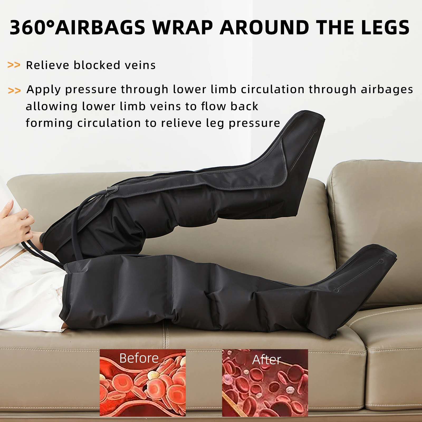 6 Airbag Air Compression Massage Boots Pneumatic Boots Used for Circulation and Leg Muscle Relaxation to Relieve Varicos Veins