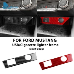 Real Soft Carbon Fiber Sticker For Ford Mustang GT Dark Horse EcoBoost 2024 2025 2026 LHD RHD Car USB Cigarette Lighter Panel