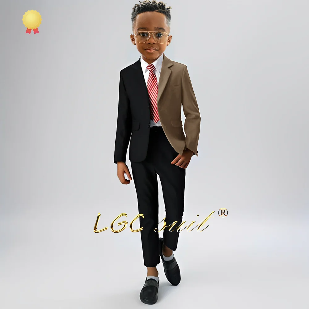 Boys Suit 2 Piece Slim Fit Fashion Luxury Color Block Jacket Notched Lapel Blazer Pants Suit Elegant Wedding Kids Clothing