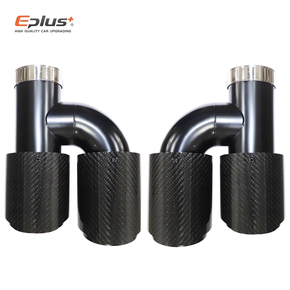 

EPLUS Car Glossy Carbon Fiber Muffler Tip H Shape Double Exit Exhaust Pipe Mufflers Nozzle Decoration Universal Stainless Black
