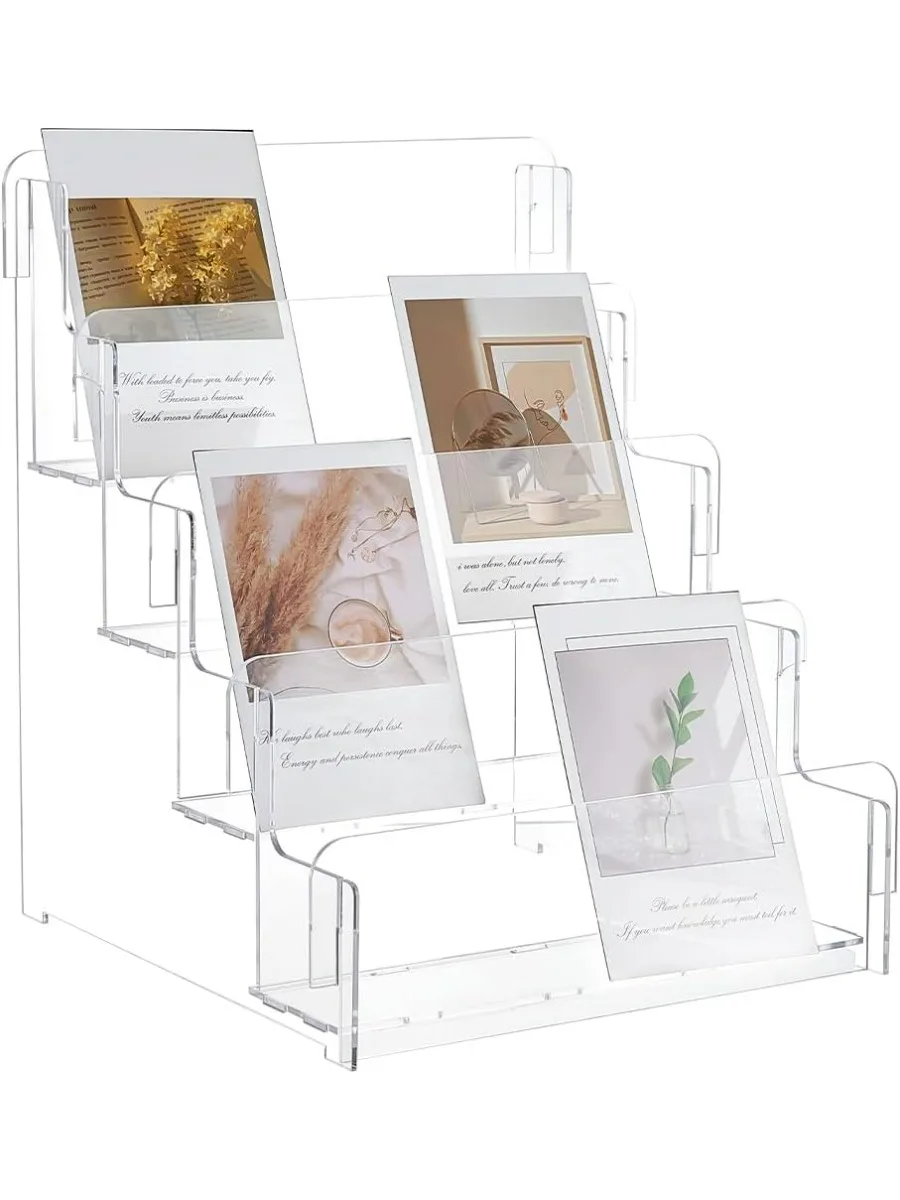 4-Tier Acrylic Postcard Display Stand 10.7x10.6x12.2inch Clear Acrylic Greeting Card Display Holder Sticker Postcard Photo Stamp