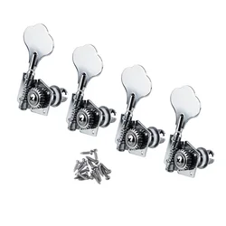 FLEOR 4pcs Vintage Open Bass Machine Head Tuning pioli per chitarra chiavi per basso 4 corde, cromo/nero