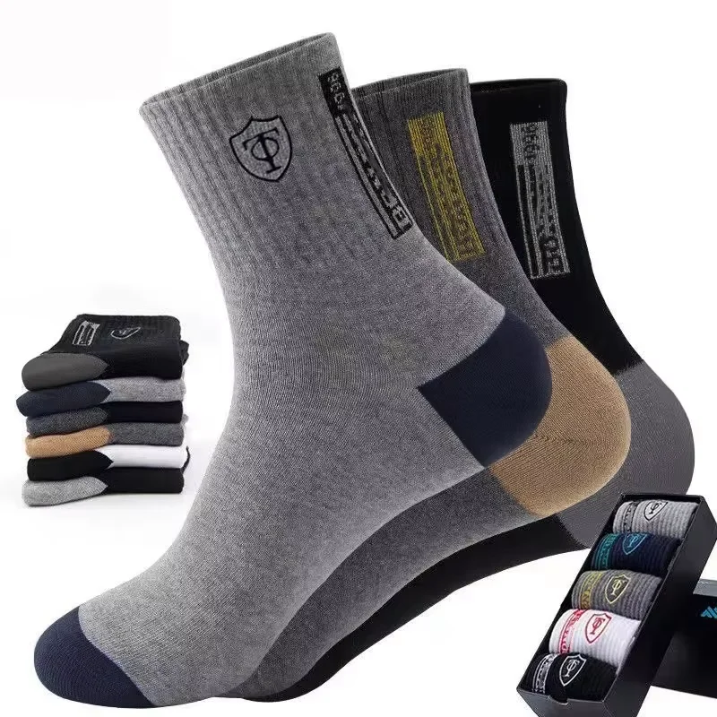 5 pares de medias deportivas de algodón transpirables para hombre, calcetines de fibra de bambú para otoño e invierno, desodorante con absorción de