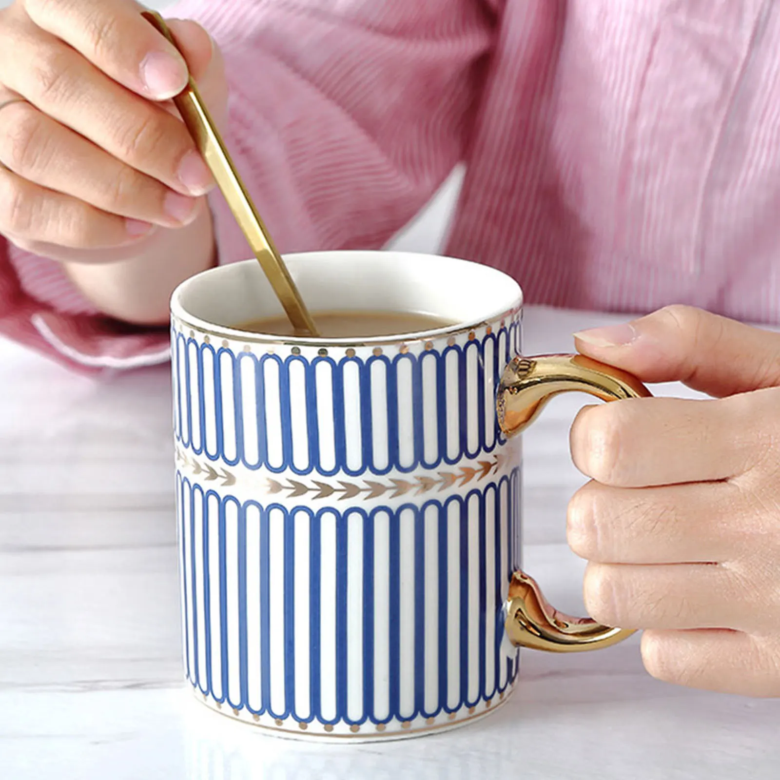 

1Pcs Ceramic Drinking Cup Striped Styled Craftsmanship Thermal Retention Coffee Milk Water Mug Home Kitchen Use