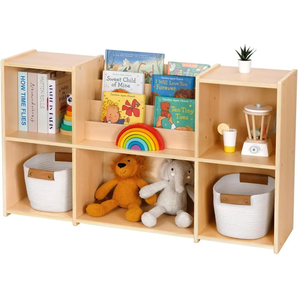 

Montessori 2-Tier Bookshelf and 5-Compartment Toy Storage Organizer, Perfect for Kids' Classroom, Playroom, and Daycare