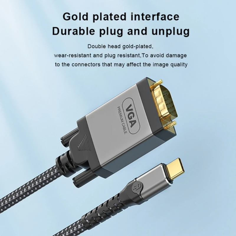 ความเก่งกาจประเภท C สาย USB ถึง VGA, วิดีโอเอาต์พุตคุณภาพประเภท c ถึงสาย VGA สำหรับอุปกรณ์คอมพิวเตอร์สมัยใหม่ 78.74 นิ้ว