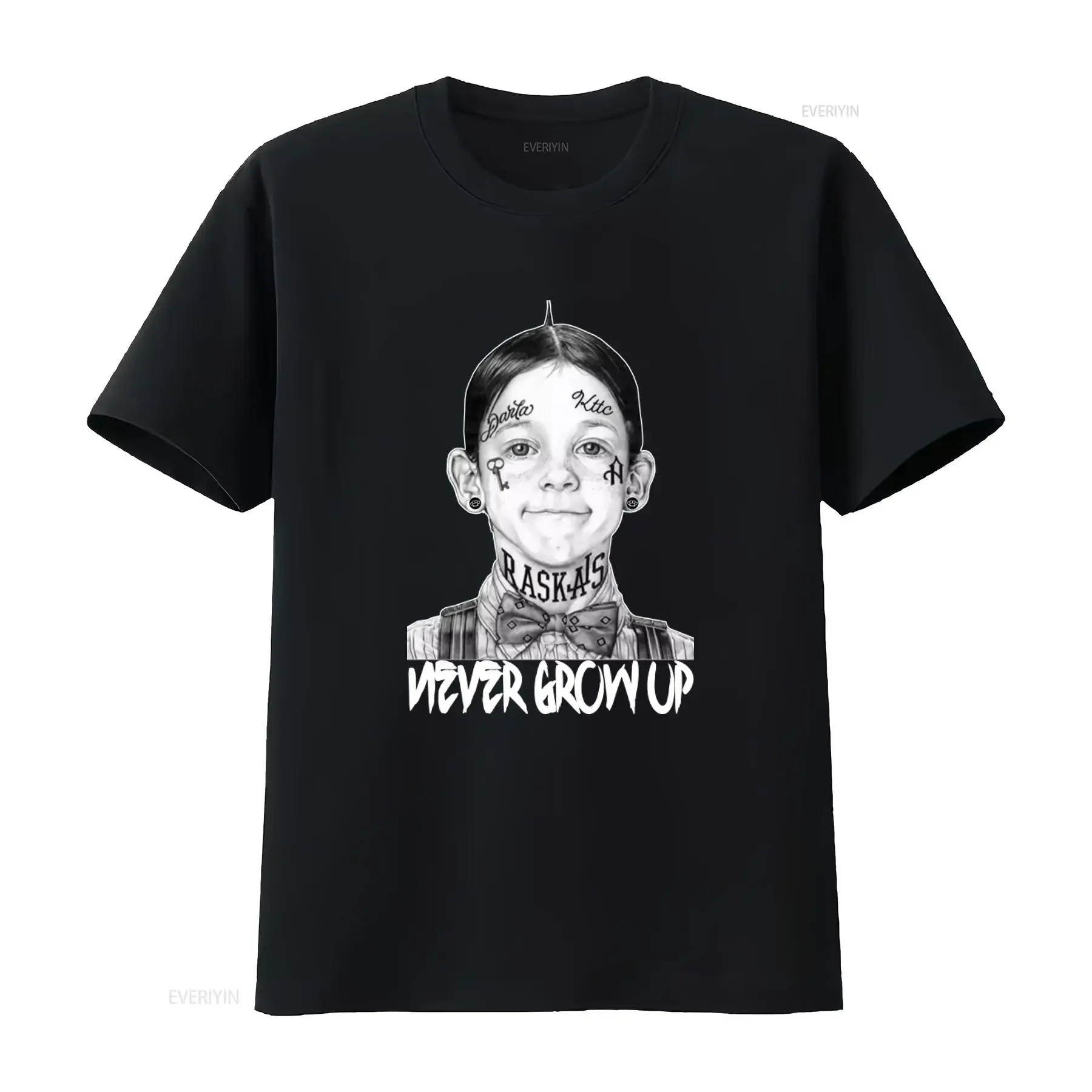 Alfalfa Tattooed T Shirt Tattoo Cult Fashion Gothic Emo Pin Up Fun Ink Never Grow Design vintage Washed fashion homme Casual