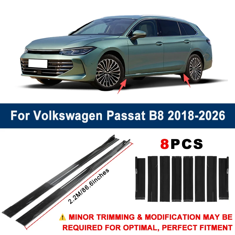 Aerodynamic 2.2m Sectional Side Skirt Extension Lips Racing Side Spoiler For Volkswagen Passat B8 2018-2026 Sport Upgrade Kit