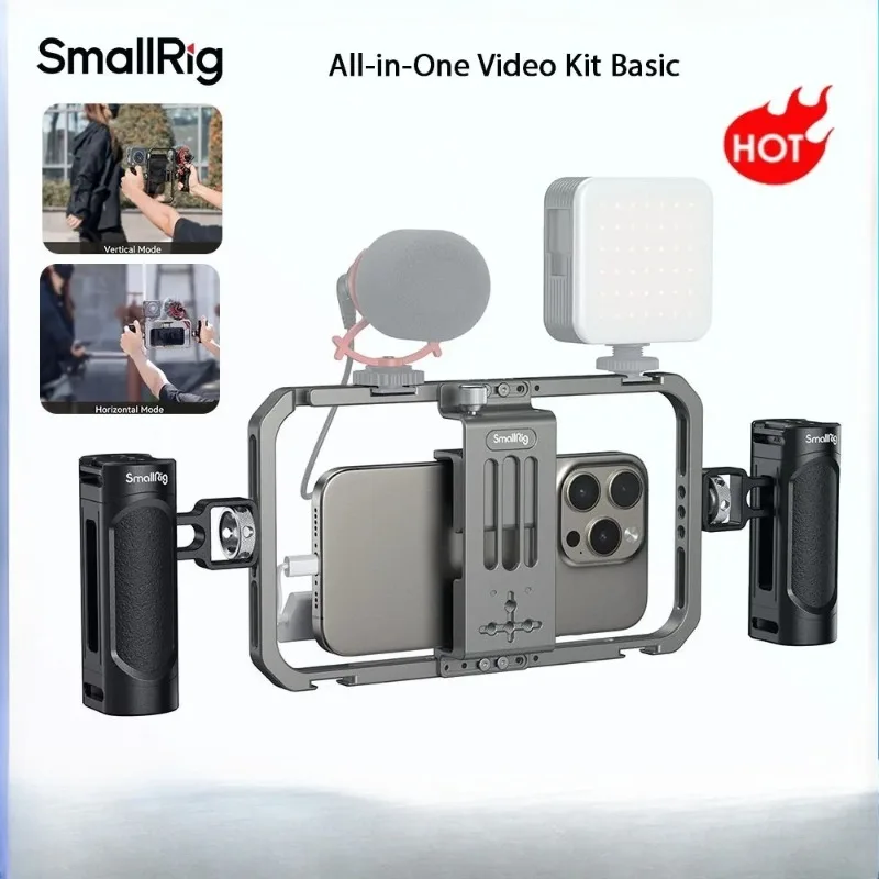 SmallRig 4121 Soporte Universal para Teléfono con Asas, Estabilizador de Video para Smartphone, Ideal para Vlogs y Cine, Compatible con iPhone y Android