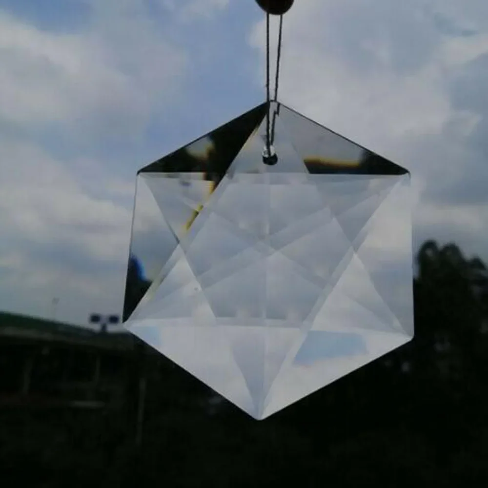 Camal 2pcs 100mm Clear Crystal Hexagram Prisms Pendants Lamp Chandelier Parts Hanging Ornament Suncatcher Widow Gift Home Decor