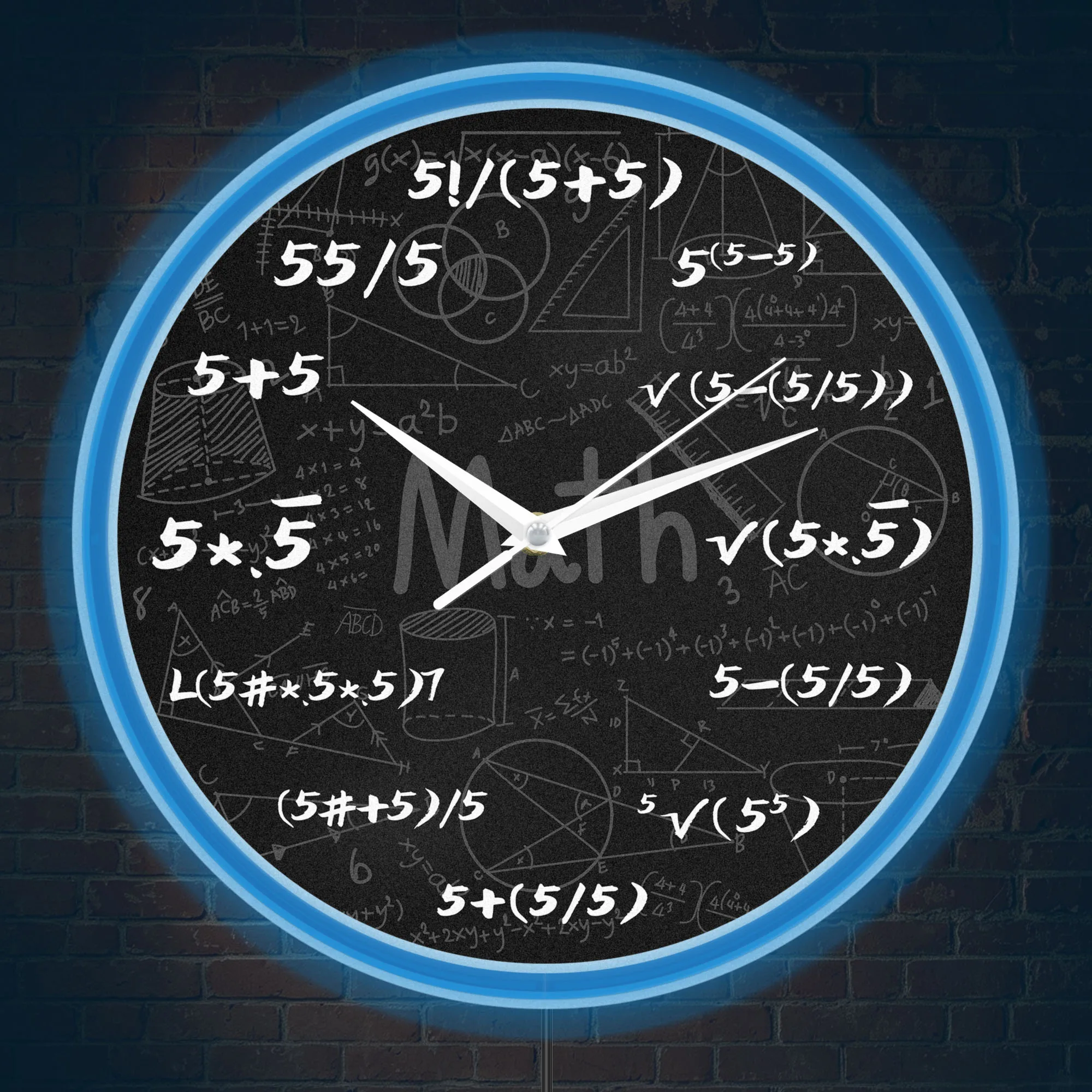 Math Formula Neon Rim Wall Clock for School Classroom Equation 5 Illuminated Wall Sign LED Light Wall Clock Math Teachers Gift