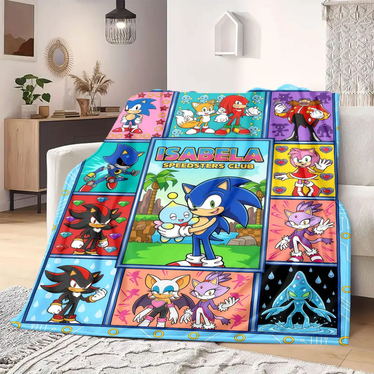 Фланелевое одеяло Hedgehog Sonic Smooth Print с рисунком мультяшных персонажей, удобное постельное белье для дивана, идеально подходит для пикника и путешествий_LIAN