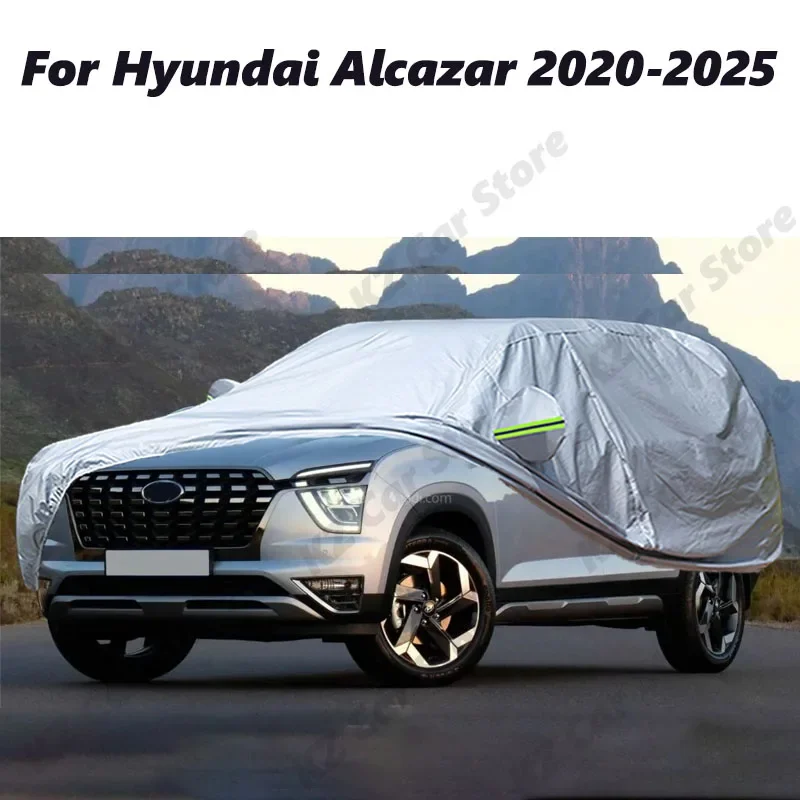 Black Car Cover Anti-UV Sun Snow Rain Wind Scratch Prevent SUV Cover Waterproof For Hyundai Alcazar 2020-2025 Black Car Cover