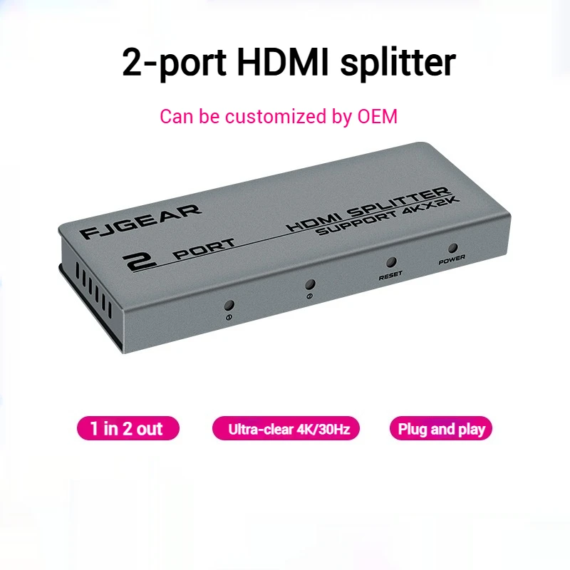 4K*2K HDMI Splitter Version 1.4 1x2 HDMI Video Distributor 1 in 2 out Display Duplicate Amplifier PC Laptop Monitor TV Projector