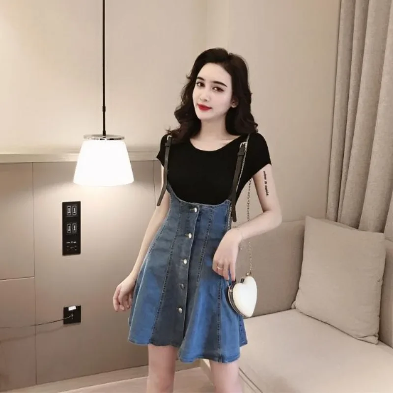 Commuting Black Cotton 2 Pieces Sets for Women Midi Ruffles Night Club Mature Dress Short Sleeve Sexy Woman Outfit Korea Stylish