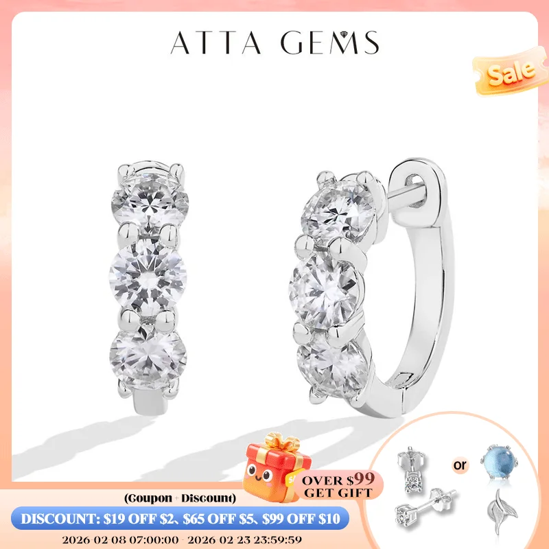 

ATTAGEMS серьги с тремя муассанитами и бриллиантами для женщин, круглые серьги-кольца 1,8 карата, стерлинговое серебро S925, свадебные повседневные украшения