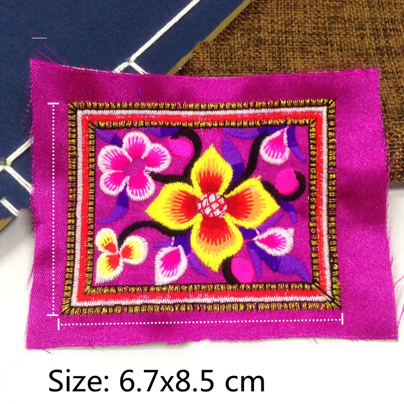 1pcs Ethnic Satin Fabric Embroidery Patch Cloth Jeans Bag Applique Trim Boho DIY Sewing Accessory