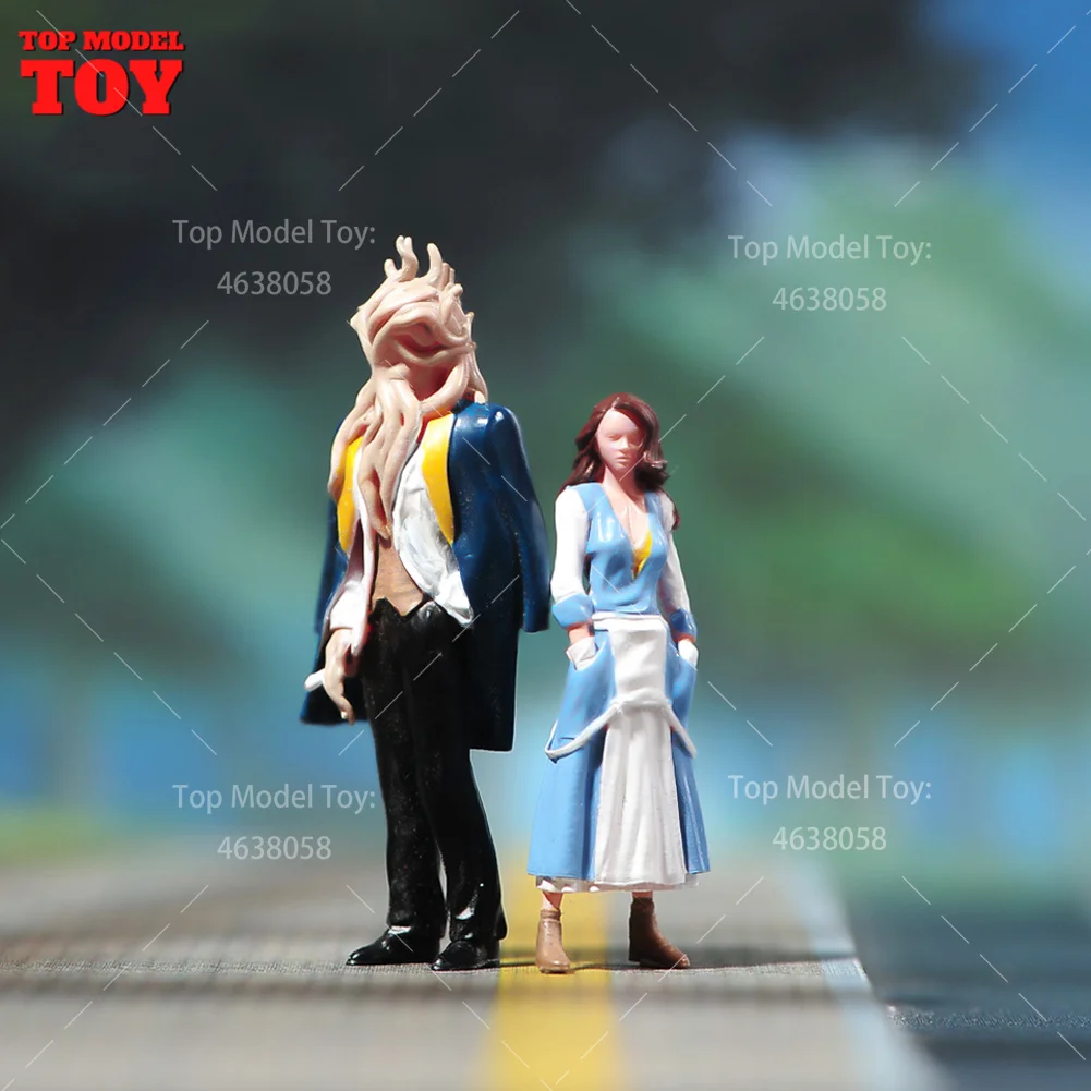 Painted Miniatures 1/24 1/64 1/43 1/87 Beauty Girl and Beast Male Female Scene Figure Doll Unpainted Model For Car Vehicles