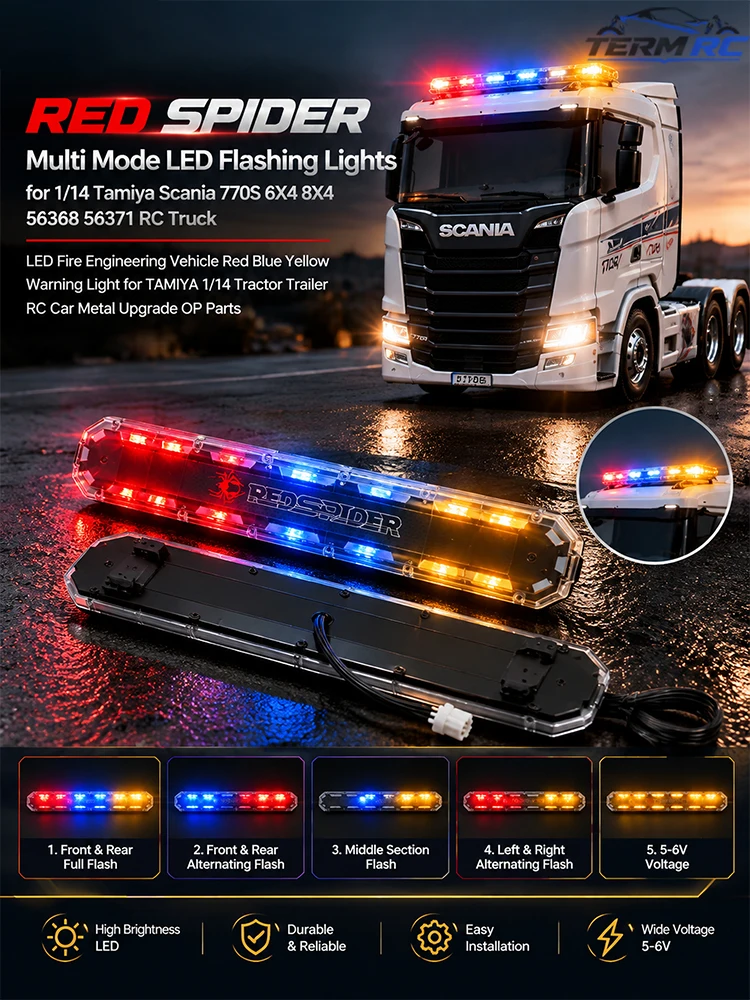 RED SPIDER Multi Mode LED Flashing Lights for 1/14 Tamiya Scania 770S 6X4 8X4 56368 56371 RC Truck