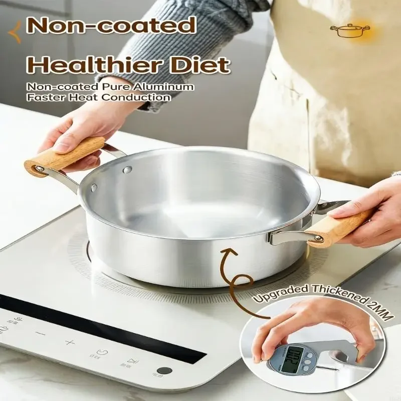 Aluminum Soup Pot Without Coating For Healthy Meals Including Wooden Double Handle Glass Lid And Even Heat Distribution Y5GB