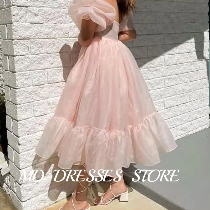 Md rosa princesa organza vestido de noite gola quadrada crepe baile para baixo ocasiões especiais vestidos para dubai feminino personalizado 2025