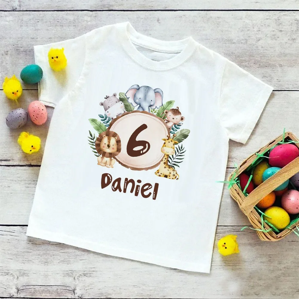 Maglietta di compleanno personalizzata maglietta di 1-9 anni maglietta selvaggia maglietta della festa di compleanno dei ragazzi animale selvatico con vestiti di nome regali per bambini top