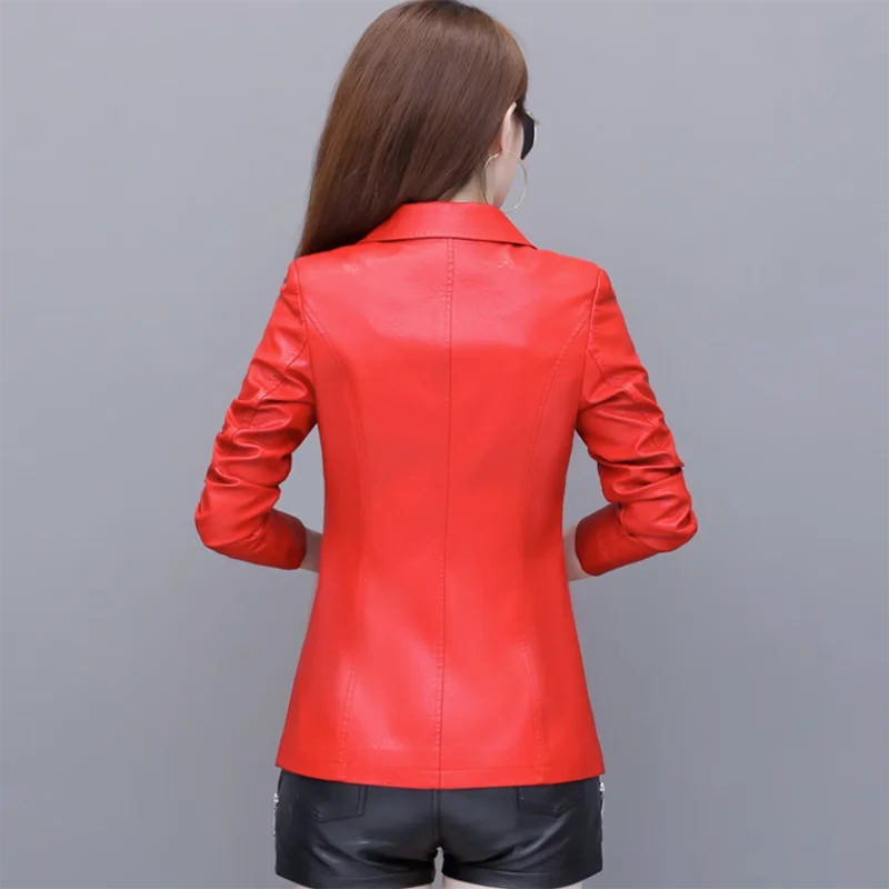 Chaqueta de cuero genuino para primavera y otoño, abrigo corto para mujer, traje ajustado coreano elegante con cuello, chaqueta informal de piel de oveja, prendas de vestir para mujer