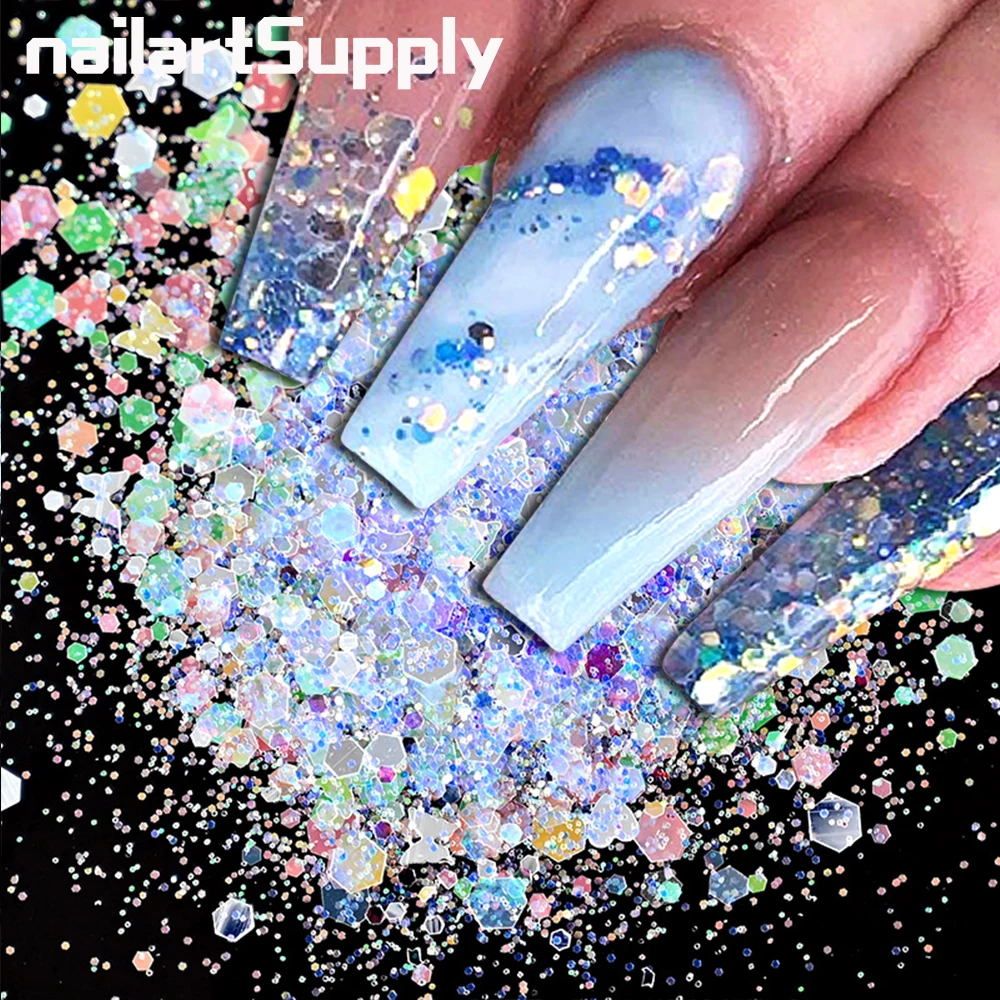 

50g Nail Art Holographic Glitter Powder Sequin 3D Mermaid Hexagon Flakes Nail Supplies Manicure Tips Decoration Glitter Sequins