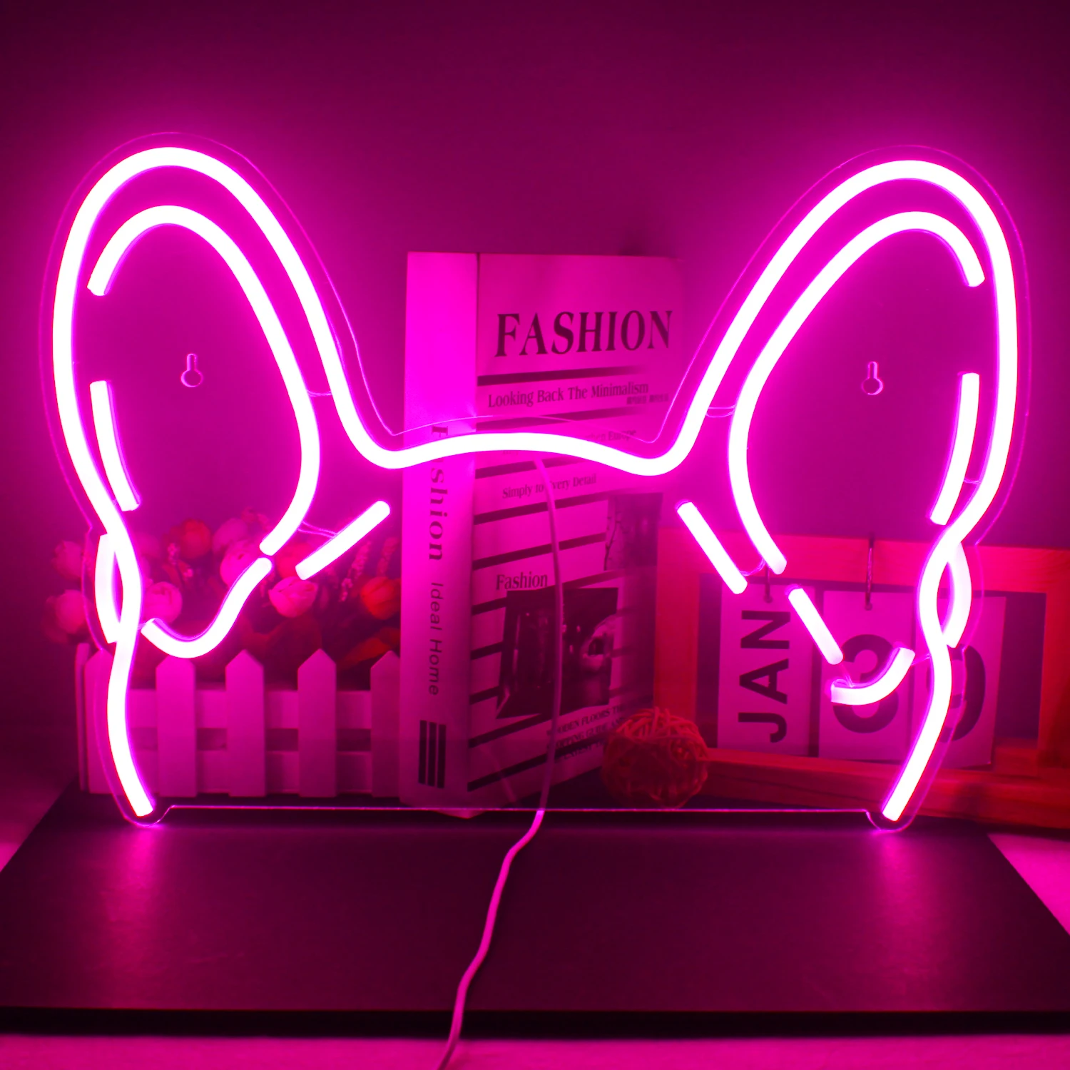 

Cute Dog Neon Led Sign Pink Ear Led Lights Hanging Room Decoraiton For Pet Shop kid's Room Wall Decor Club Party Bar Nice Gift