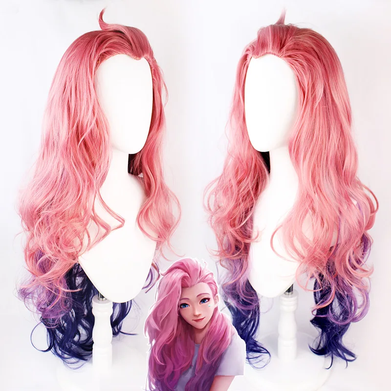 Anime Seraphine Cosplay Wig LoL KDA Cosplays Curly Pink Purple Wigs Heat Resistant Synthetic Hair Wigs Halloween