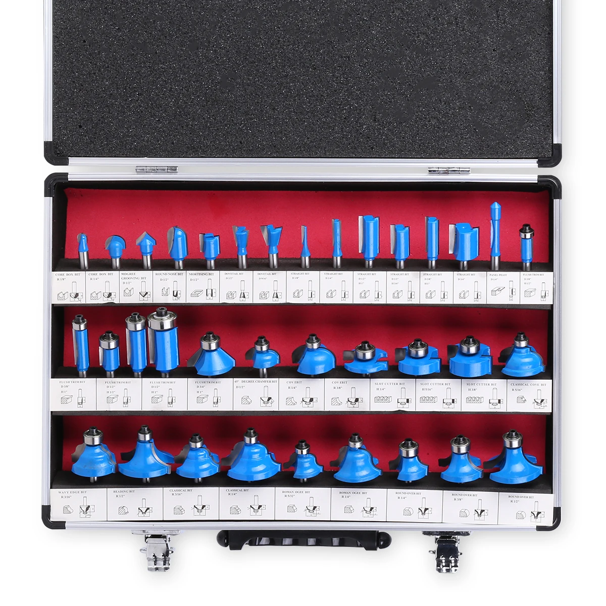 Imagem -06 - Shank Tungsten Carbide Router Bit Grupo Madeira Carpintaria Cortador Aparar Faca Formando Moagem Caixa de Madeira 6.35 mm 35 Pcs