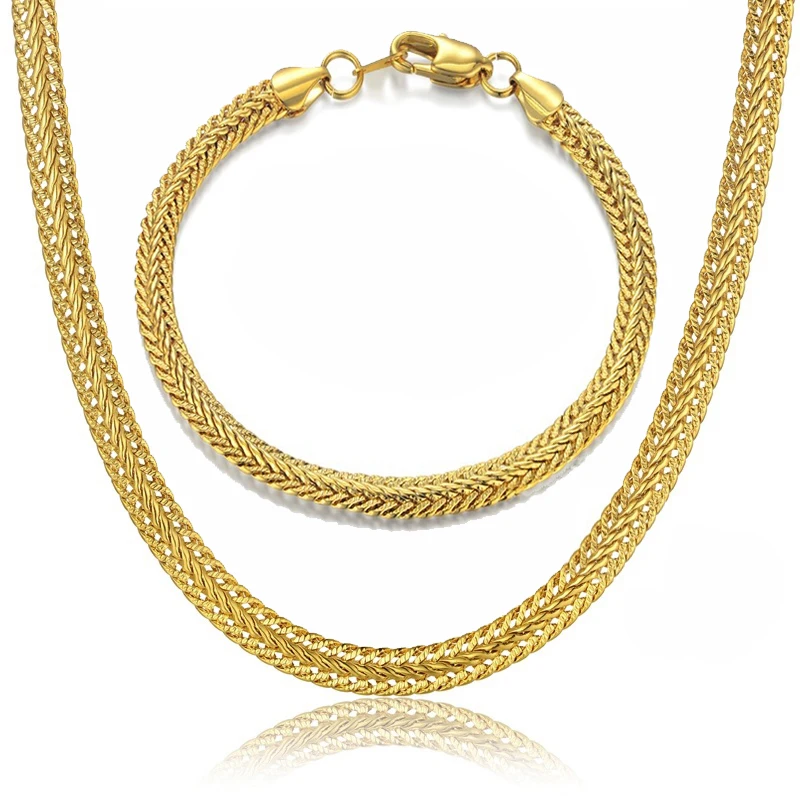 

6MM Stainless Steel Snake Foxtail Chain Necklace Bracelet For Men Punk Long Neck Male Women Jewelry Sets Silver Color