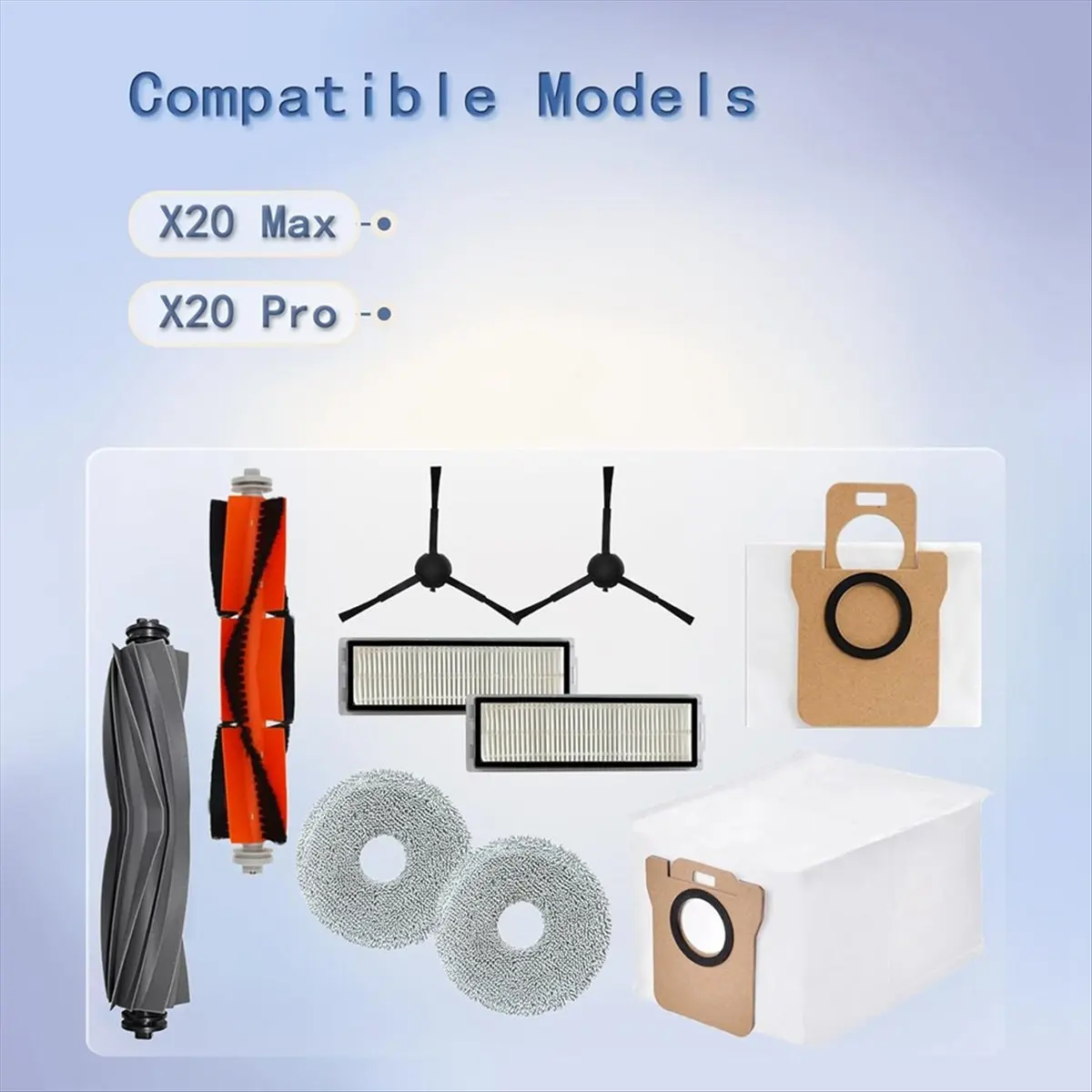 مجموعة ملحقات بديلة T33C لـ X20 Max، X20 Pro Robot Vacuum فرشاة جانبية رئيسية مرشحات HEPA وسادات ممسحة وأكياس الغبار #4