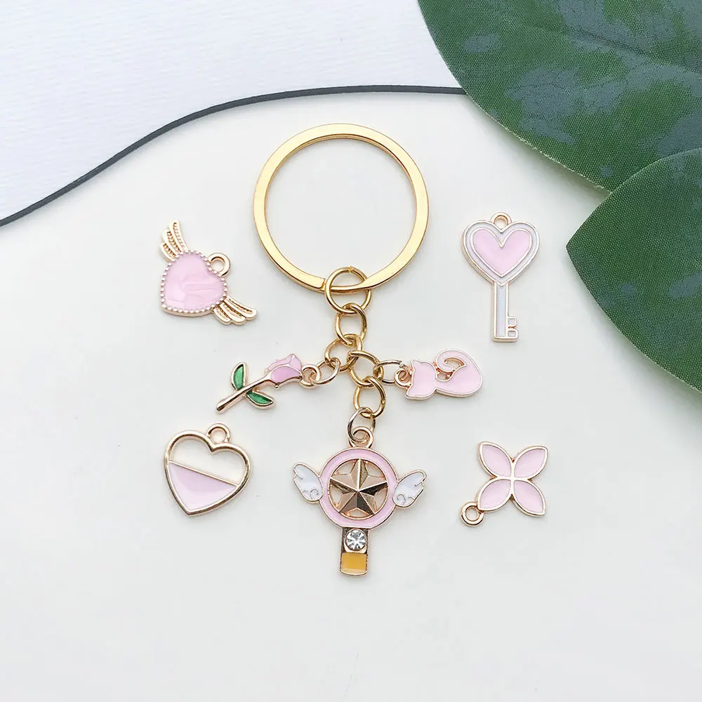 10PCS Pink Drip Oil Color Alloy Enamel Cute Heart Flower Animal Charms Pendant For Dly Earrings Bracelet Jewelry Accessories