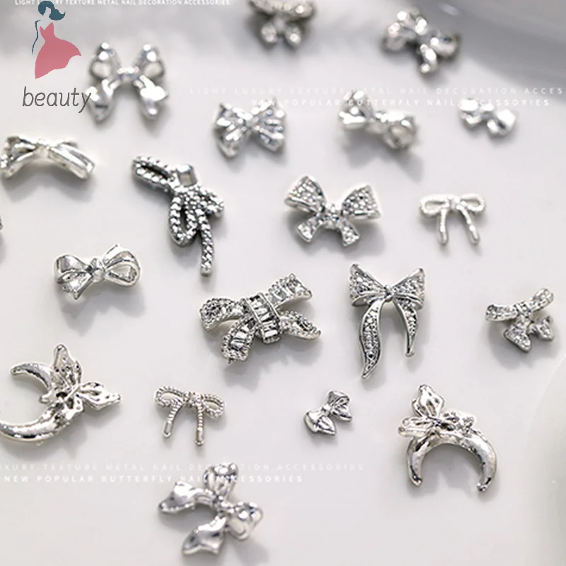 10 Stuks Zilver Legering Nail Art Strik Bedels Accessoires Onderdelen Voor Manicure Versieren Retro Nagels Decoratie Ontwerp Benodigdheden