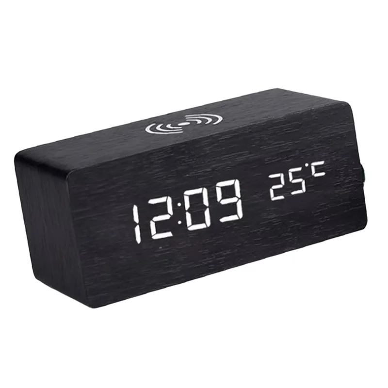 -A25M LED Clock Bedside Clock With Wireless Charging With Time, Date,Temperature For Office