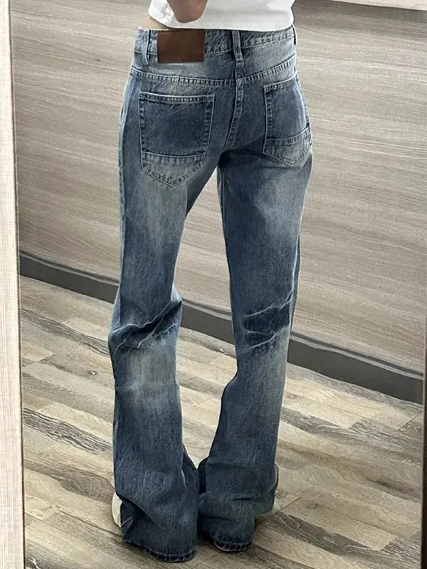 

American Sle High Waist Wide Leg Blue Cra Denim Jeans Women's Spring Autumn Loose Fit Large Size Straight Long Trousers
